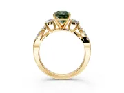 3 Stone Engagement Ring Setting for Fancy Green Radiant Cut Center with Pave Split Shank and Prong Head in Yellow Gold