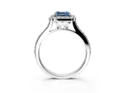 Halo Engagement Ring Setting for Fancy Blue Asscher Cut Center with Pave Accents, Heart Basket and Prong Head in Platinum