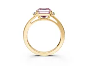 3 Stone Engagement Ring Setting for Fancy Pink Asscher Cut Center with Low-Set Round Cut Accents and Prong Head in Yellow Gold