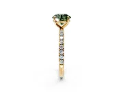 Solitaire Engagement Ring Setting for Fancy Green Round Cut Center with Micro Pave Band and Prong Head in Yellow Gold