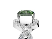 Halo Engagement Ring Setting for Fancy Green Radiant Cut Center with Pave Infinity Twist Band and Prong Head in White Gold
