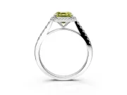 Halo Engagement Ring Setting for Fancy Yellow Asscher Cut Center with Narrowing Pave Band and Prong Head in Platinum