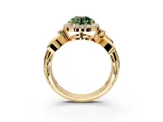 Halo Engagement Ring Setting for Fancy Green Round Cut Center with Floral Band and Prong Head in Yellow Gold
