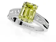 Solitaire Engagement Ring Setting for Fancy Yellow Emerald Cut Center with Princess Cut Channel Band and Prong Head in White Gold