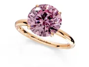 Low-Set Solitaire Engagement Ring Setting for Fancy Pink Round Cut Center with Thin Plain Band and Prong Head in Rose Gold