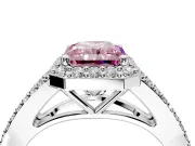 Halo Engagement Ring Setting for Fancy Pink Radiant Cut Center with Pave Split Shank and Prong Head in Sterling Silver