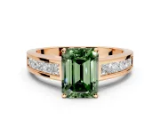 Solitaire Engagement Ring Setting for Fancy Green Emerald Cut Center with Princess Cut Channel Band and Prong Head in Rose Gold