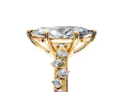 Solitaire Engagement Ring Setting for Marquise Center with Trailing Leaf Accent Band and Prong Head in Yellow Gold