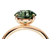 Low-Set Solitaire Engagement Ring Setting for Fancy Green Round Cut Center with Thin Plain Band and Prong Head in Rose Gold