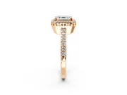 Halo Engagement Ring Setting for Asscher Cut Center with Inner Milgrain Border and Prong Head in Rose Gold