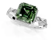 Vintage Station Engagement Ring Setting for Fancy Green Asscher Cut Center with Accents and Prong Head in Platinum