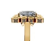 Cluster Halo Engagement Ring Setting for Emerald Cut Center with Milgrain Bezel Accents and Prong Head in Yellow Gold