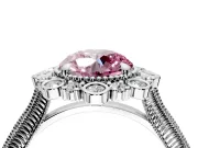 Milgrain Halo Engagement Ring Setting for Fancy Pink Round Cut Center with Bezel Point Accents and Prong Head in Platinum