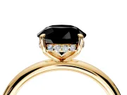 Hidden Halo Engagement Ring Setting for Fancy Black Round Cut Center with Thin Rounded Band and Prong Head in Yellow Gold