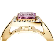 Bezel-Framed Halo Engagement Ring Setting for Fancy Pink Princess Cut Center with Pave Band and Prong Head in Yellow Gold