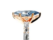 Baguette Engagement Ring Setting for Fancy Blue Marquise Center with Alternating Bar-Set Band and Prong Head in Rose Gold
