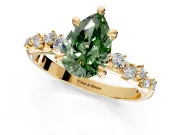Solitaire Engagement Ring Setting for Fancy Green Pear-Shaped Center with Trailing Leaf Accent Band and Prong Head in Yellow Gold
