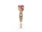 Solitaire Engagement Ring Setting for Fancy Pink Cushion Cut Center with Narrow Twist Pave Band and Prong Head in Rose Gold