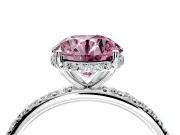 Hidden Halo Engagement Ring Setting for Fancy Pink Round Cut Center with Pave Band and Prong Head in Platinum