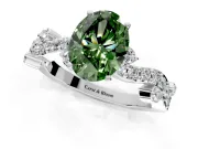 Solitaire Engagement Ring Setting for Fancy Green Oval Center with Bar-Station Pave Twist and Prong Head in Platinum