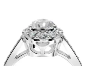 Floral Halo Engagement Ring Setting for Pear-Shaped Center with Large Halo Accents and Prong Head in Platinum
