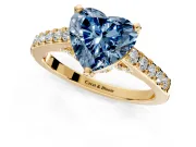 Solitaire Engagement Ring Setting for Fancy Blue Heart-Shaped Center with Crossover Accents and Prong Head in Yellow Gold