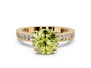 Solitaire Engagement Ring Setting for Fancy Yellow Round Cut Center with Milgrain-Edged Pave Band and Prong Head in Yellow Gold
