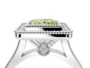 Halo Engagement Ring Setting for Fancy Yellow Princess Cut Center with Milgrain Frame, Pave Band and Prong Head in White Gold