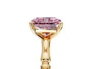 Solitaire Engagement Ring Setting for Fancy Pink Radiant Cut Center with Bamboo Band and Prong Head in Yellow Gold