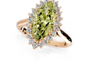 Starburst Halo Engagement Ring Setting for Fancy Yellow Marquise Center with Thin Round-Wire Band and Prong Head in Rose Gold
