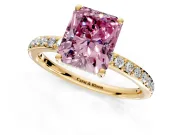 Solitaire Engagement Ring Setting for Fancy Pink Radiant Cut Center with Fine Pave Band and Prong Head in Yellow Gold