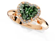 Halo Engagement Ring Setting for Fancy Green Heart-Shaped Center with Tapered Plain Band and Prong Head in Rose Gold