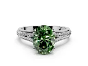 Solitaire Engagement Ring Setting for Fancy Green Oval Center with Pave Rail Split Shank and Prong Head in Sterling Silver