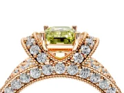 Pave Engagement Ring Setting for Fancy Yellow Emerald Cut Center with Curved Accent Rows, Openwork and Prong Head in Rose Gold