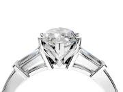 3 Stone Engagement Ring Setting for Marquise Center with Channel Baguette Accents and Prong Head in Platinum