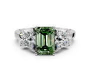 Floral Engagement Ring Setting for Fancy Green Emerald Cut Center with Marquise Cluster Shoulders and Prong Head in Platinum