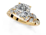 Solitaire Engagement Ring Setting for Cushion Cut Center with Marquise Accent Twist Band and Prong Head in Yellow Gold