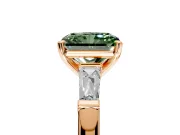3 Stone Engagement Ring Setting for Fancy Green Radiant Cut Center with Tapered Baguettes, Plain Band and Prong Head in Rose Gold