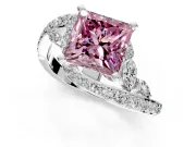 Solitaire Engagement Ring Setting for Fancy Pink Princess Cut Center with Pave Bypass Twist Band and Prong Head in White Gold