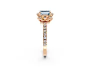 Floral Halo Engagement Ring Setting for Fancy Blue Asscher Cut Center with Pave Band and Prong Head in Rose Gold
