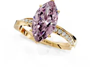 Side Accent Engagement Ring Setting for Fancy Pink Marquise Center with Accent Shoulders and Prong Head in Yellow Gold