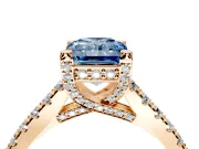 Solitaire Engagement Ring Setting for Fancy Blue Radiant Cut Center with Widening Pave Band and Claw Prong Head in Rose Gold