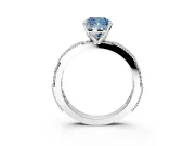 Solitaire Engagement Ring Setting for Fancy Blue Cushion Cut Center with Milgrain-Edged Pave Band and Prong Head in Platinum