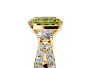 3 Stone Engagement Ring Setting for Fancy Yellow Emerald Cut Center with Pave Split Shank and Prong Head in Yellow Gold