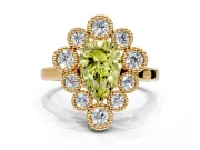 Cluster Halo Engagement Ring Setting for Fancy Yellow Pear-Shaped Center with Milgrain Bezel Accents and Prong Head in Yellow Gold