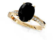 Side Accent Engagement Ring Setting for Fancy Black Oval Center with Accent Shoulders and Prong Head in Yellow Gold