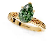 Solitaire Engagement Ring Setting for Fancy Green Pear-Shaped Center with Milgrain X Pattern Band and Prong Head in Yellow Gold