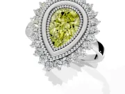 Halo Engagement Ring Setting for Fancy Yellow Pear-Shaped Center with Milgrain Bezel Rim, Plain Band and Prong Head in Sterling Silver