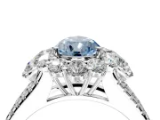 Halo Engagement Ring Setting for Fancy Blue Pear-Shaped Center with Two-Strand Split Shank and Prong Head in Sterling Silver