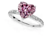 Solitaire Engagement Ring Setting for Fancy Pink Heart-Shaped Center with Fine Pave Band and Prong Head in Platinum